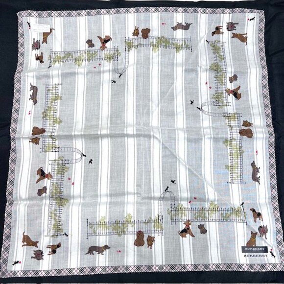 New Trendy in box Burberry London Mini Scarf, 20" white green with dogs logo(74 - Picture 5 of 6